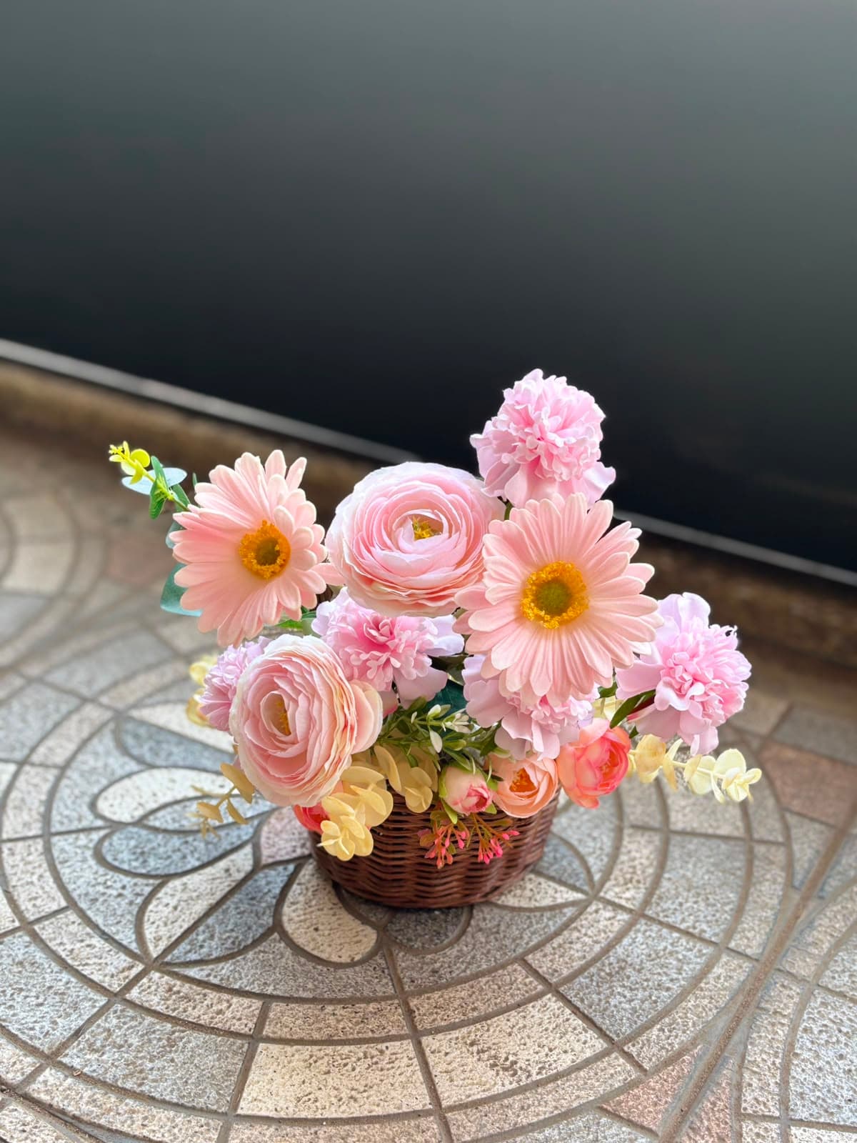 A basket arrangement outside the shop